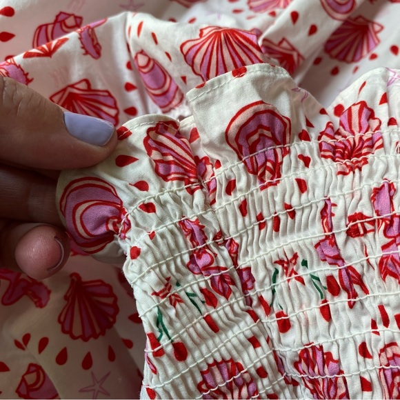 Hill House Home Pink White Ellie Nap Mermaid Shell Cherry Print Midi Dress XS - Picture 16 of 16